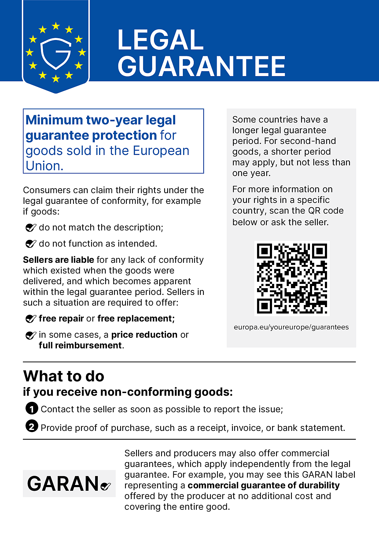 Legal guarantee notice