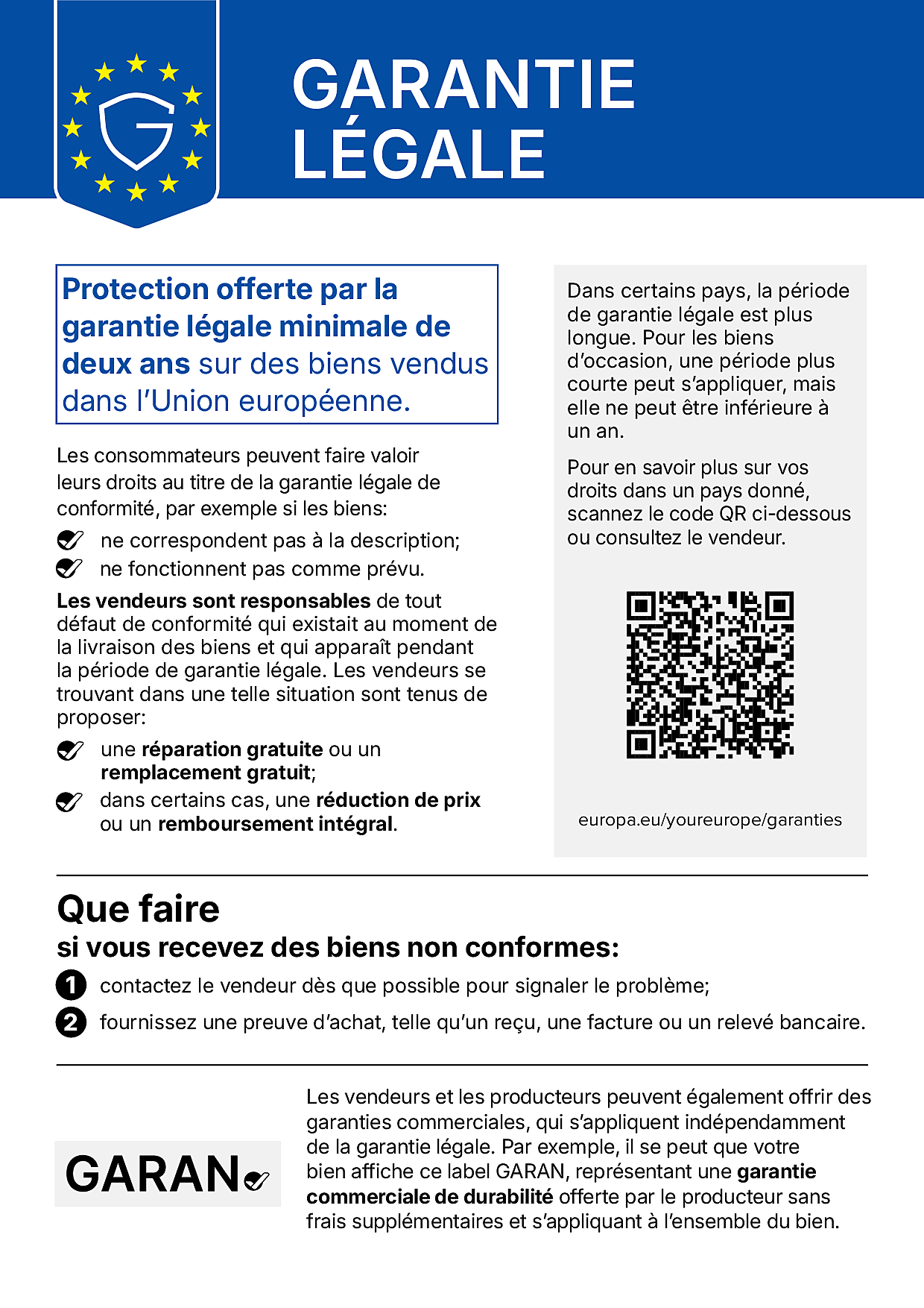 Avis relatif à la garantie légale