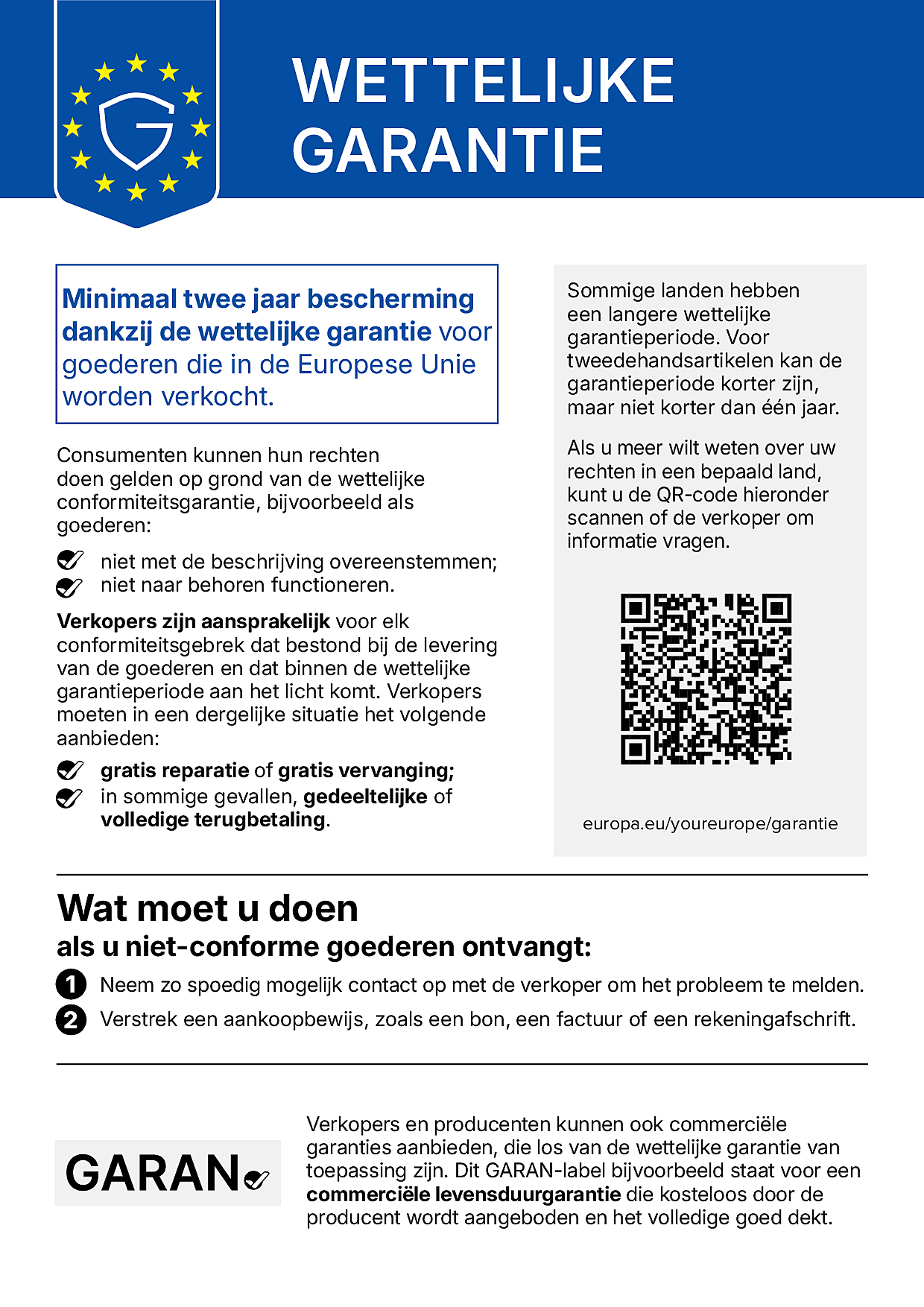 Kennisgeving inzake wettelijke garantie